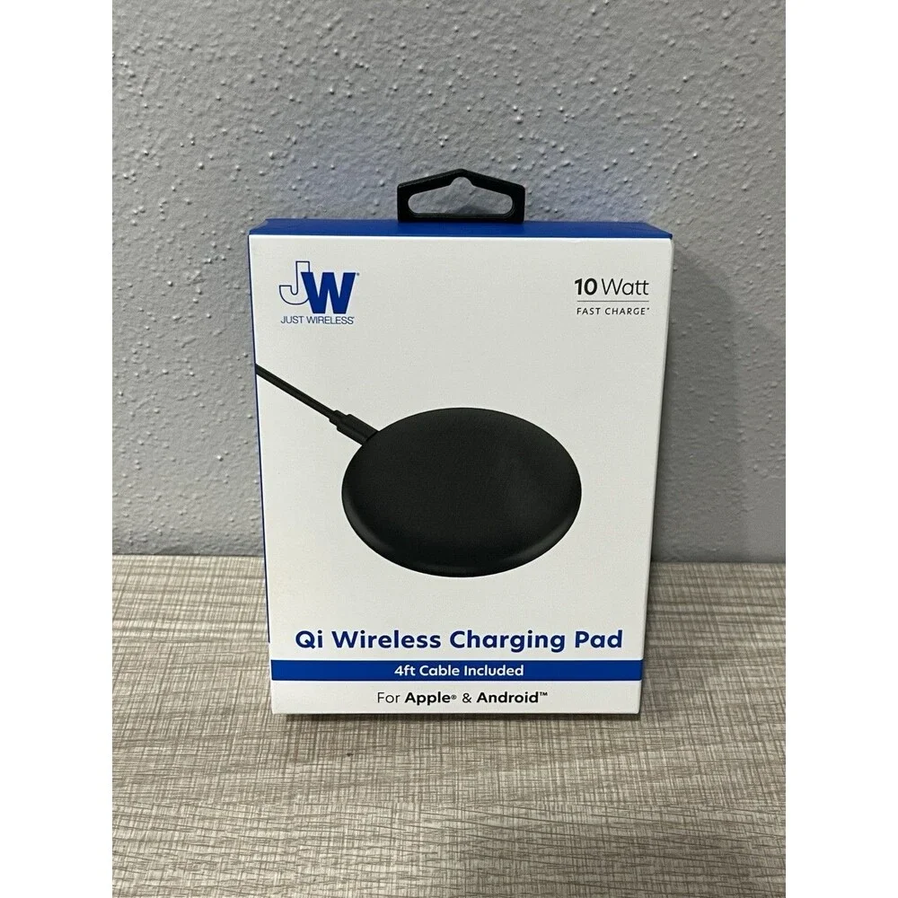 Just Wireless 10W Qi Wireless Charging Pad with 4ft TPU Charging Cable Black